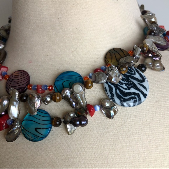 Colorful multi strand freshwater pearl necklace - Picture 4 of 6